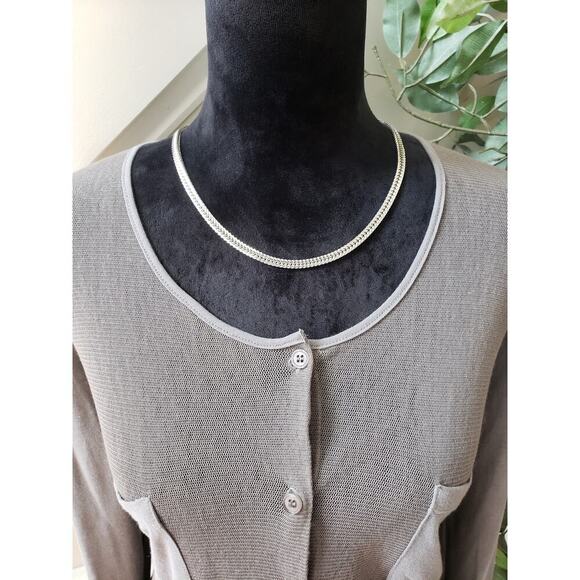 Luna Sweater Womens Gray Mesh Knit Long Sleeve Chest Pockets Button Front M - Picture 3 of 11